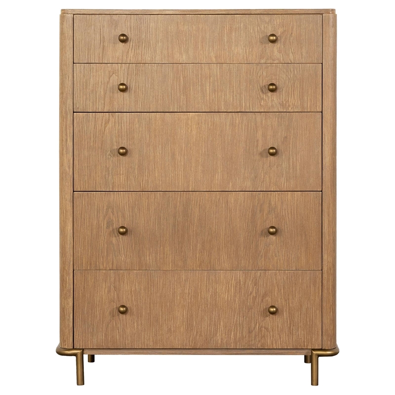 Pemberly Row Contemporary 5-Drawer Wood Chest in Sand Wash Finish