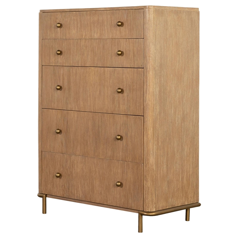 Pemberly Row Contemporary 5-Drawer Wood Chest in Sand Wash Finish
