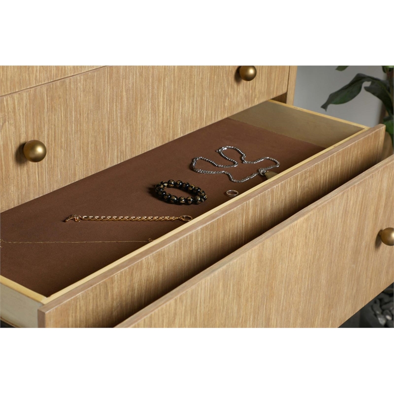 Pemberly Row Contemporary 5-Drawer Wood Chest in Sand Wash Finish