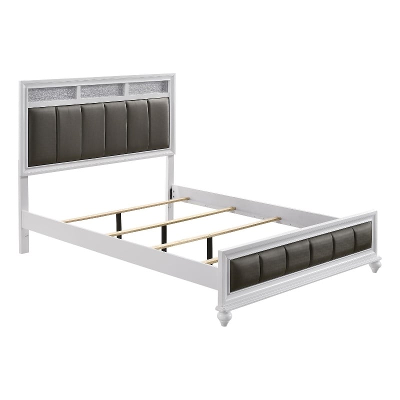 Pemberly Row Wood Queen Upholstered Panel Bed in White and Gray