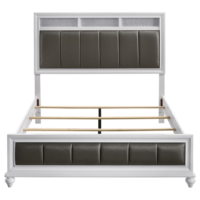 Pemberly Row Wood Queen Upholstered Panel Bed in White and Gray