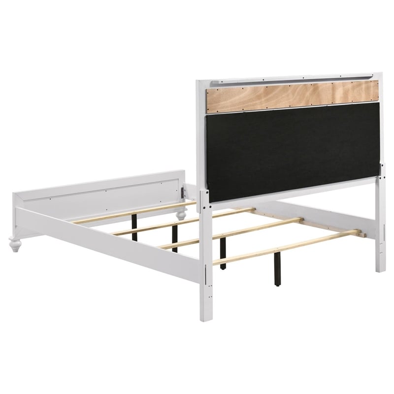 Pemberly Row Wood Queen Upholstered Panel Bed in White and Gray