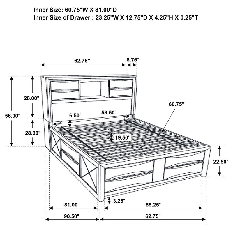 Pemberly Row Modern Wood Queen Platform Storage Bed in Black
