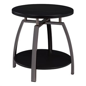Pemberly Row Wood Round End Table in Dark Gray and Black Nickel