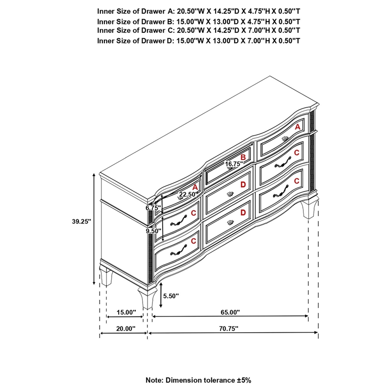 Pemberly Row Contemporary 9-Drawer Wood Dresser in Silver Oak