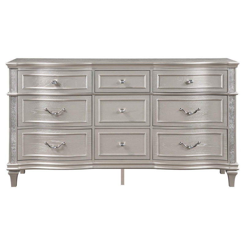 Pemberly Row Contemporary 9-Drawer Wood Dresser in Silver Oak
