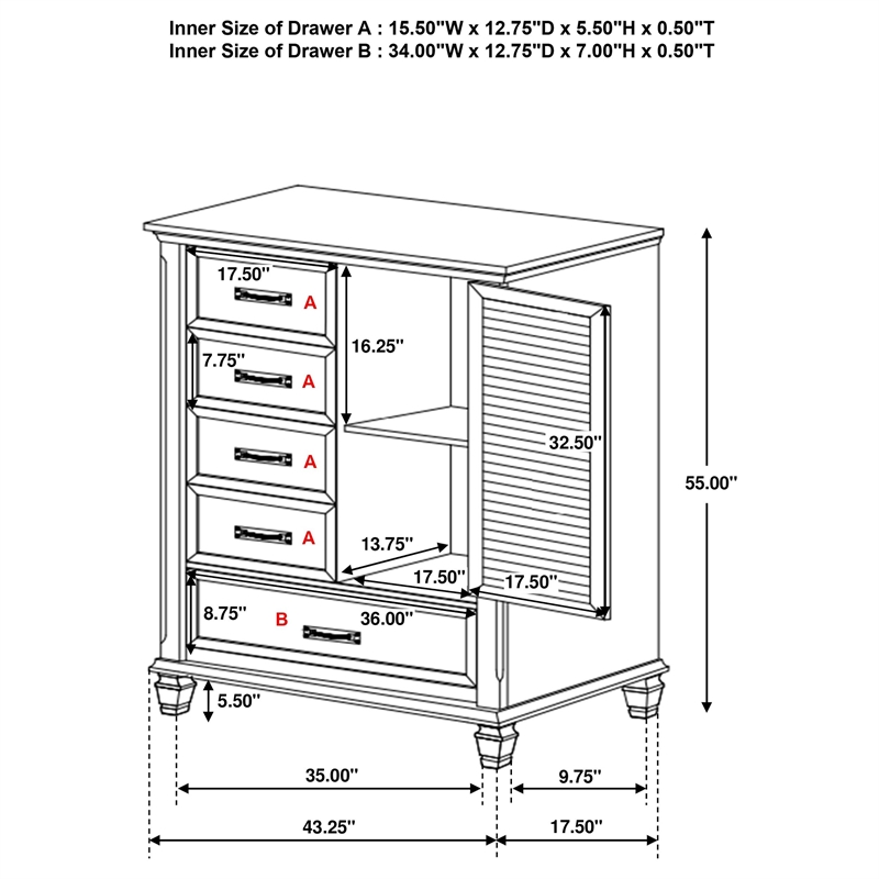 Pemberly Row 5-drawer Farmhouse Wood Door Chest in Antique White