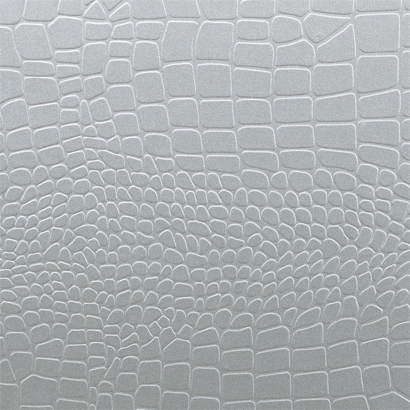 Pemberly Row Faux Leather Queen Panel Bed in Silver Metallic