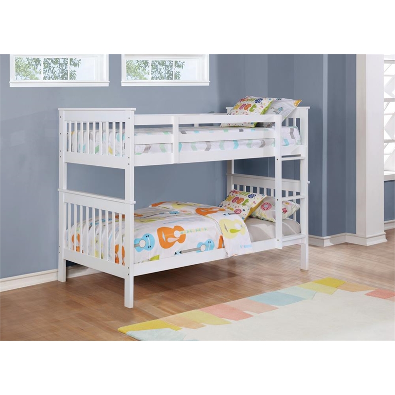 Pemberly Row Transitional Wood Twin Over Twin Bunk Bed White
