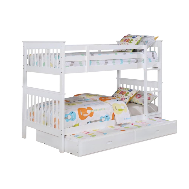 Pemberly Row Transitional Wood Twin Over Twin Bunk Bed White