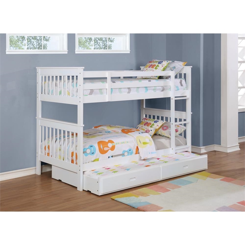 Pemberly Row Transitional Wood Twin Over Twin Bunk Bed White