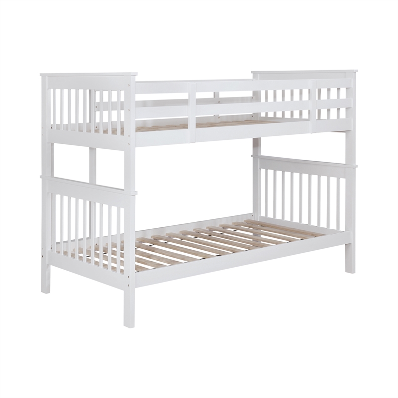 Pemberly Row Transitional Wood Twin Over Twin Bunk Bed White