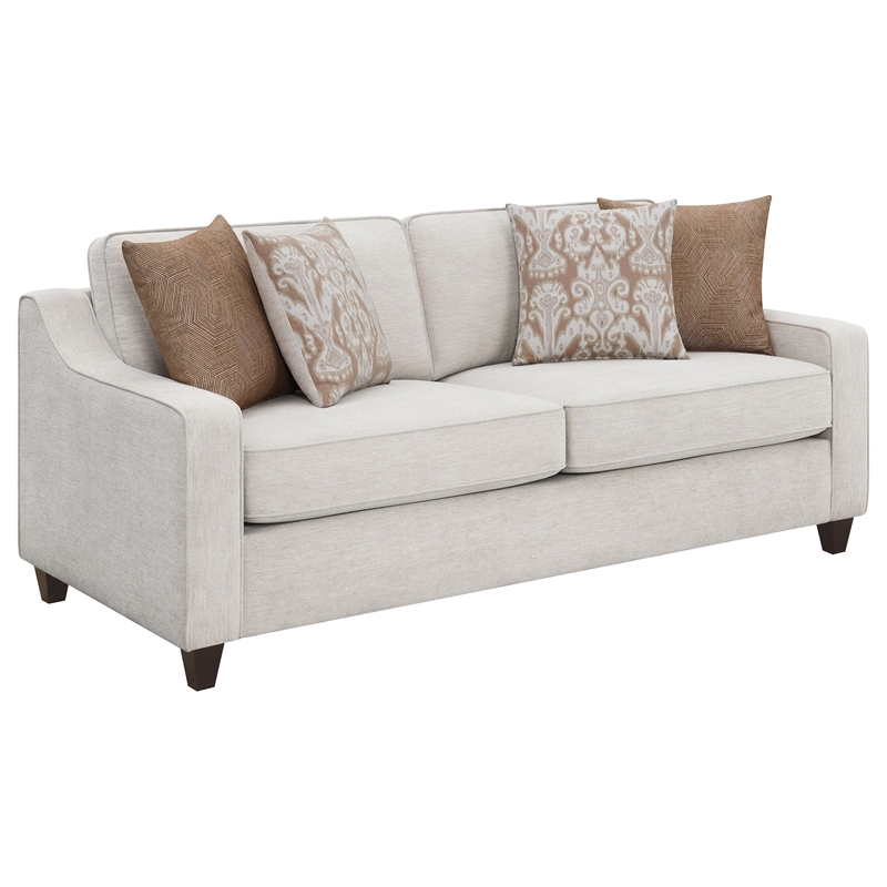 Pemberly Row Contemporary Upholstered Cushion Back Sofa in Beige