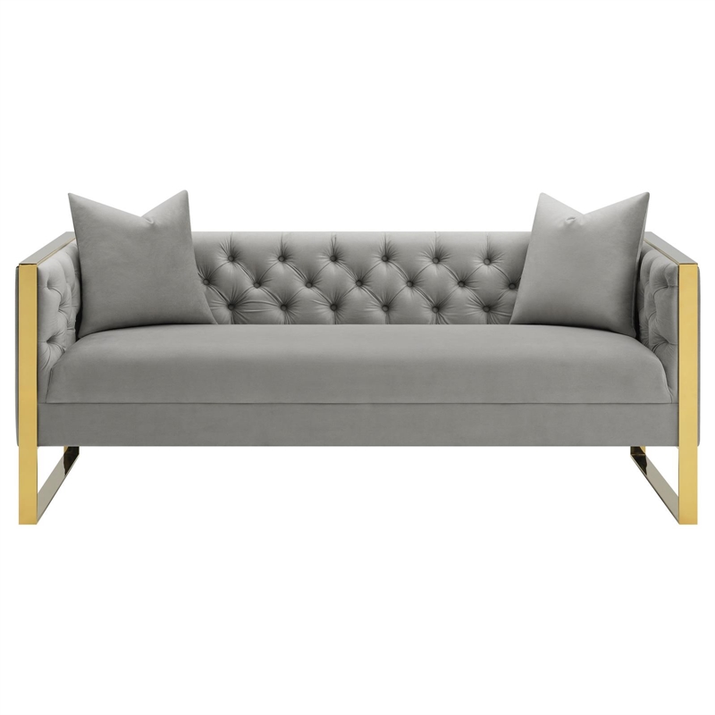 Pemberly Row Modern Velvet Upholstered Tufted Back Sofa Gray