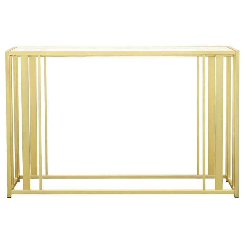 Pemberly Row Contemporary Metal Frame Sofa Table in Matte Brass