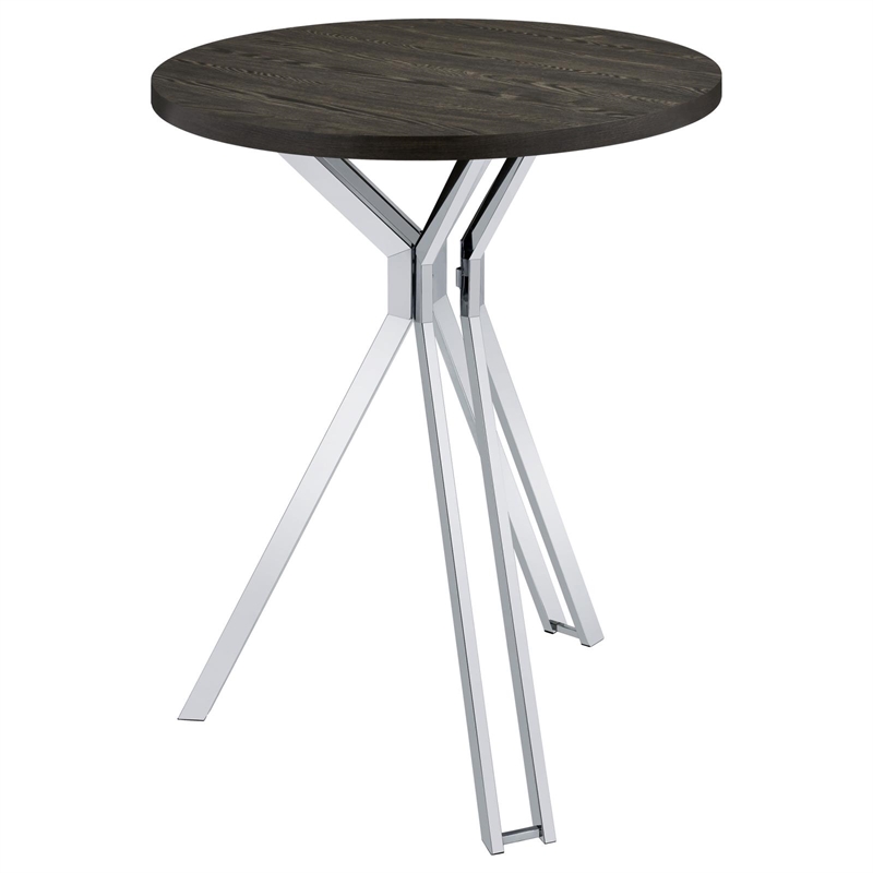 Pemberly Row Metal Round Wood Top Bar Table Dark Oak and Chrome