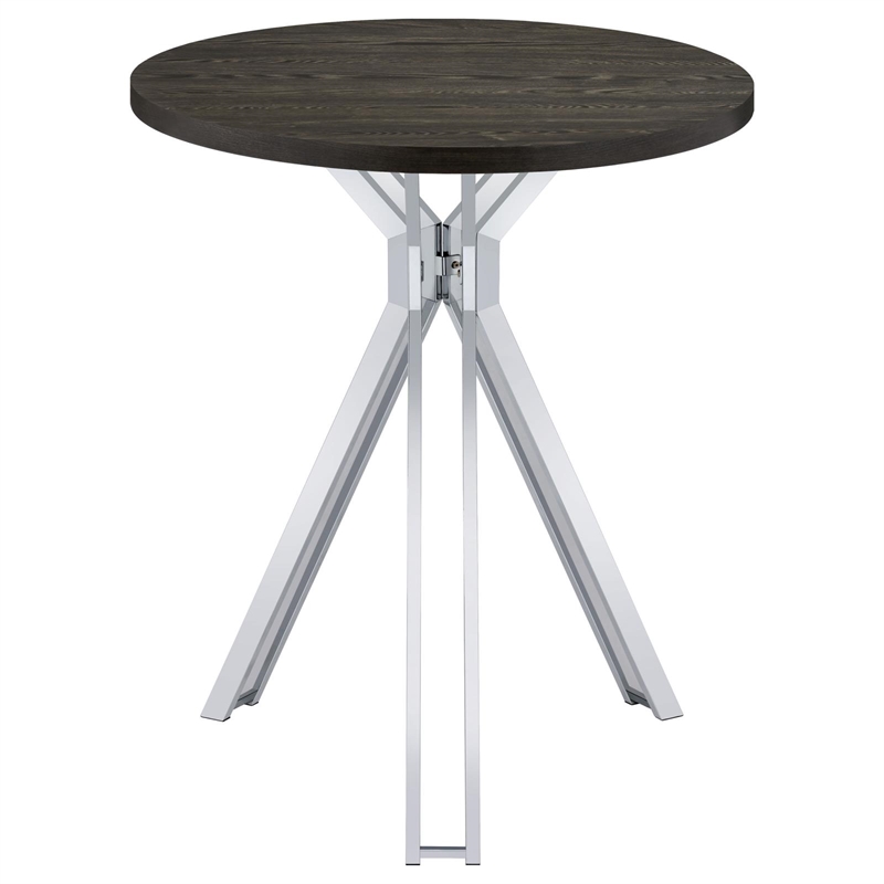 Pemberly Row Metal Round Wood Top Bar Table Dark Oak and Chrome