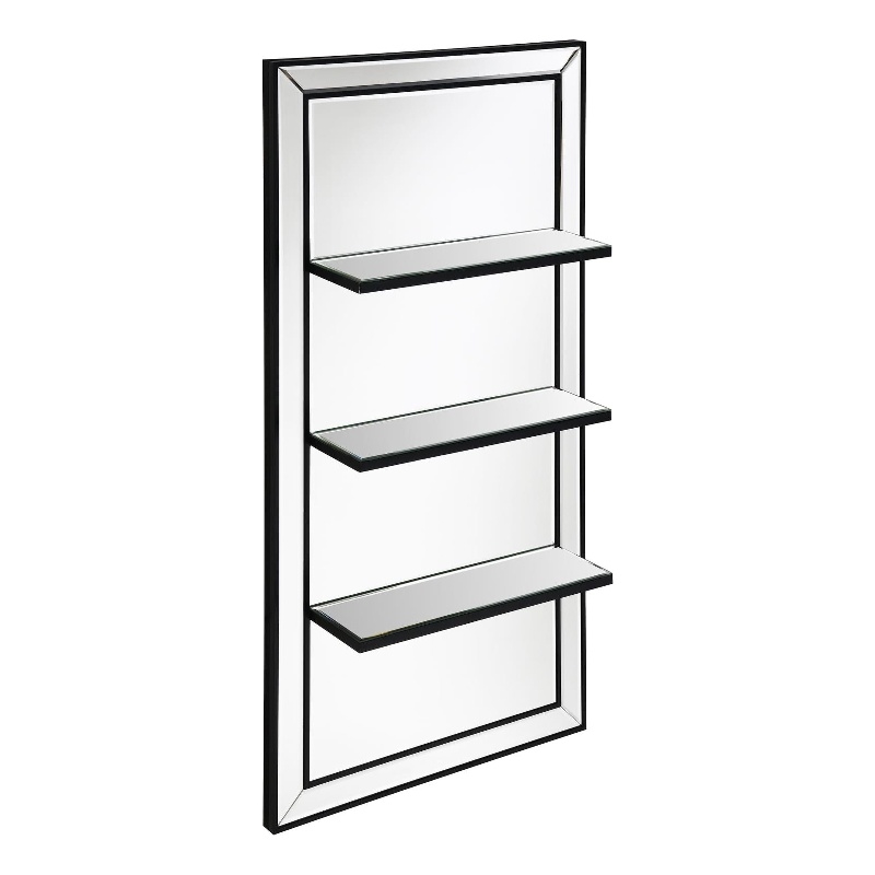 Pemberly Row Modern Glass 3-Shelf Rectangle Wall Mirror Silver