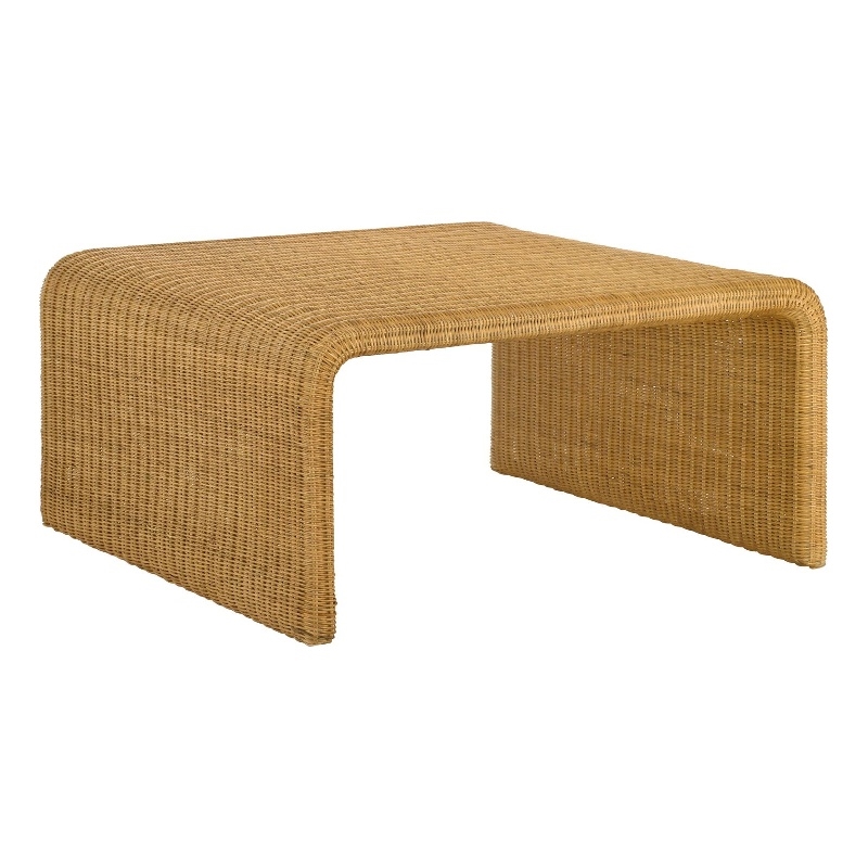 Pemberly Row Square Coastal Rattan Coffee Table in Natural Finish