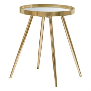 Pemberly Row Mid-Century Metal Round Mirror Top End Table Gold