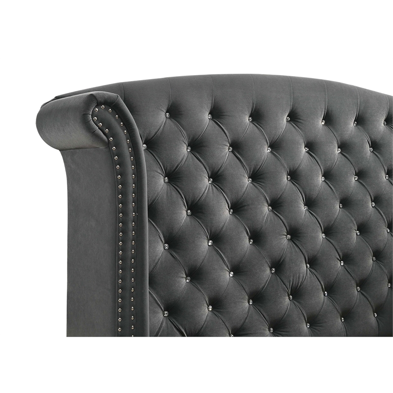 Pemberley Row Velvet Gray Upholstered Eastern King Bed Wingback Tufted 96.25