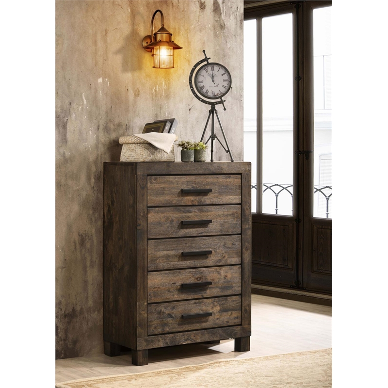 Pemberly Row 5-drawer Farmhouse Wood Chest Rustic Golden Brown