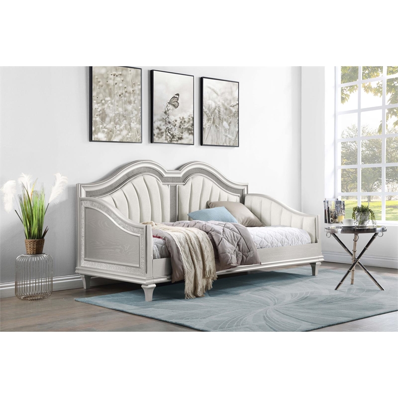 Pemberly Row Upholstered Twin Daybed in Silver Oak and Ivory