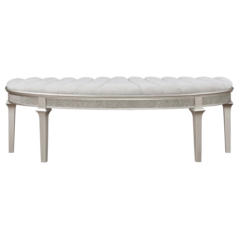Pemberly Row Upholstered Demilune Bench in Ivory / Silver Oak