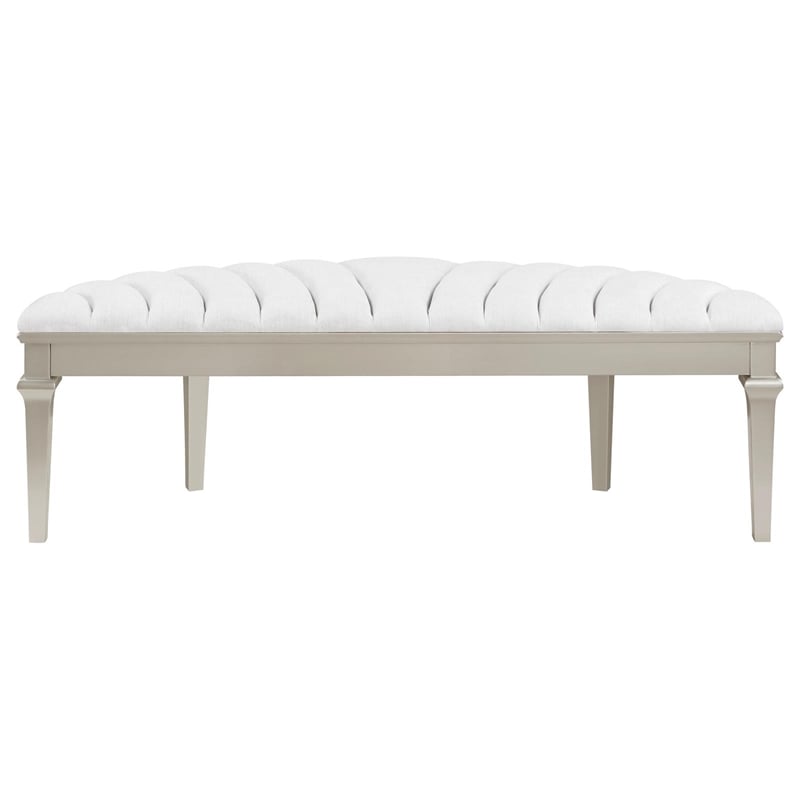 Pemberly Row Upholstered Demilune Bench in Ivory / Silver Oak