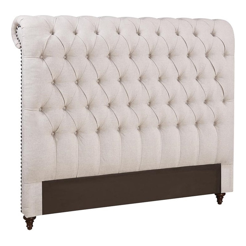 Pemberley Row Upholstered Beige Full Size Headboard Rectangular Button-Tufted 56.75