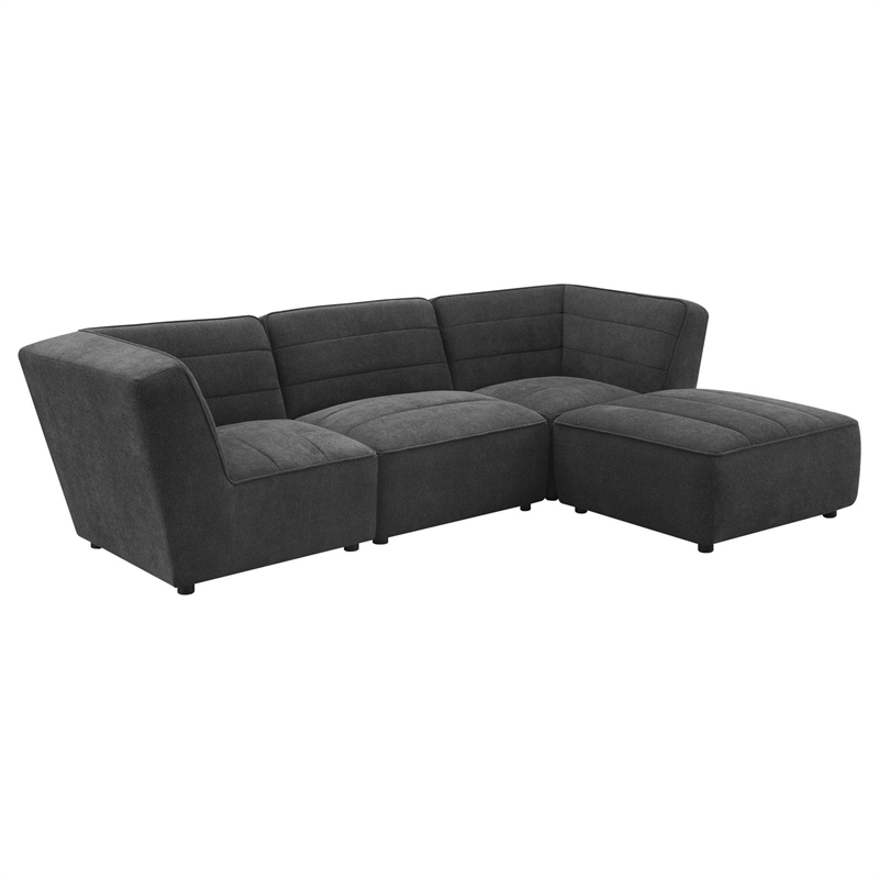 Pemberly Row Upholstered Square Fabric Ottoman in Dark Charcoal