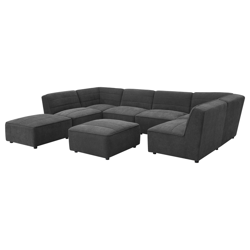 Pemberly Row Upholstered Square Fabric Ottoman in Dark Charcoal