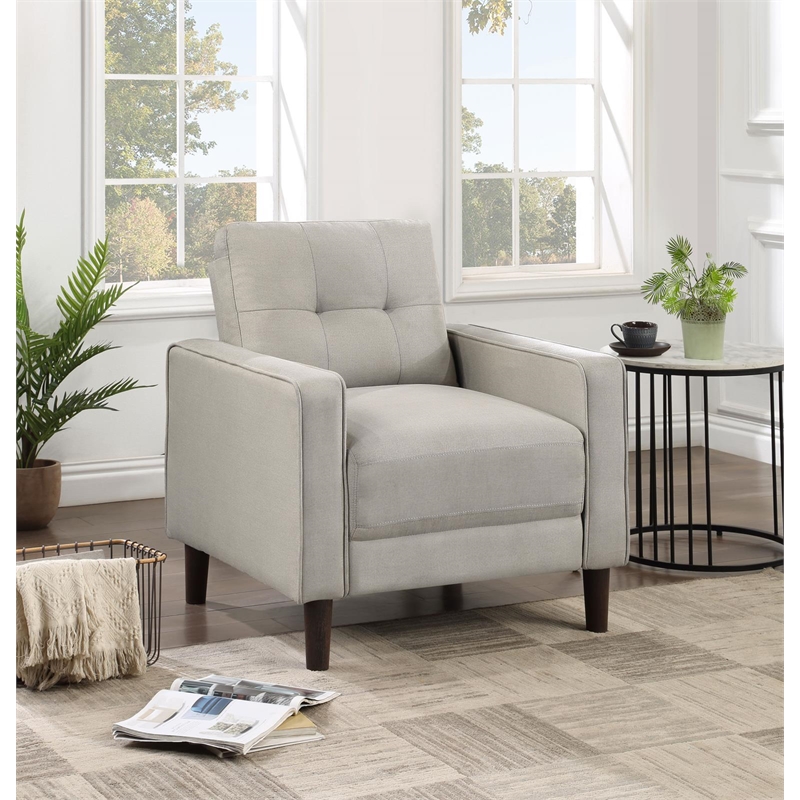 Pemberly Row Upholstered Fabric Chair with Track Arms in Beige