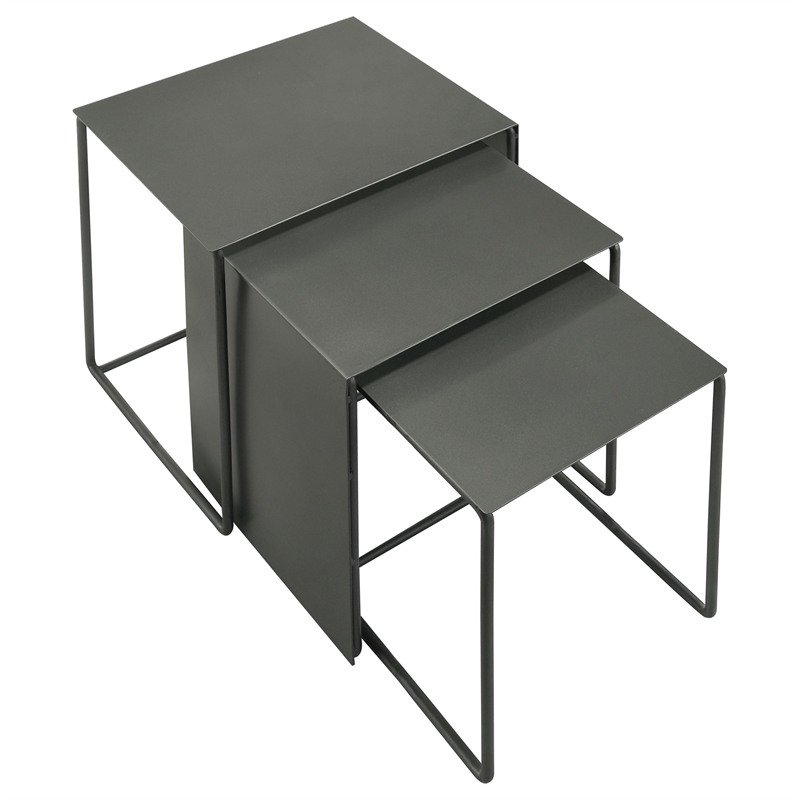 Pemberly Row 3-piece Modern Rectangular Metal Nesting Table Gray