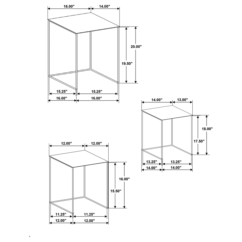Pemberly Row 3-piece Modern Rectangular Metal Nesting Table Gray