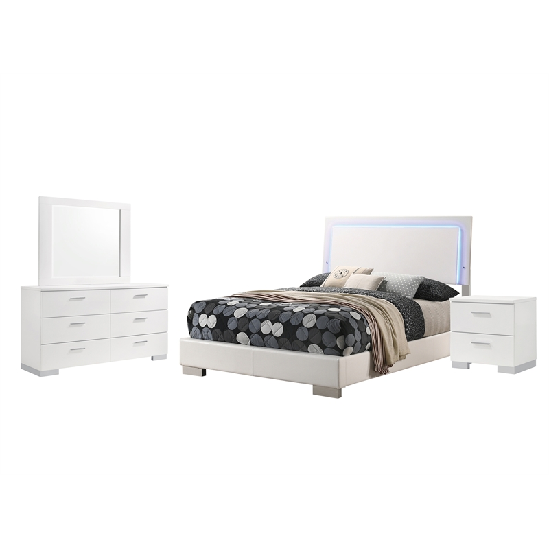 Pemberly Row Contemporary 4-piece Queen Wood Bedroom Set in Glossy White