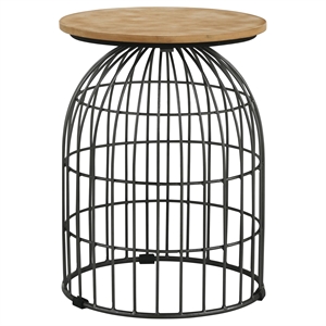 Pemberly Row Round Metal Accent Table with Case Base in Natural/Gunmetal