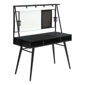Pemberly Row Wood Writing Desk with USB Ports in Black and Gunmetal