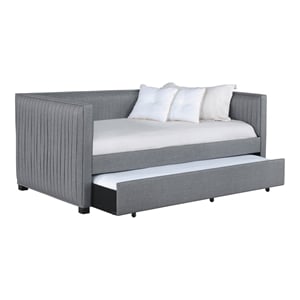 Pemberly Row Modern Fabric Upholstered Twin Daybed with Trundle in Gray