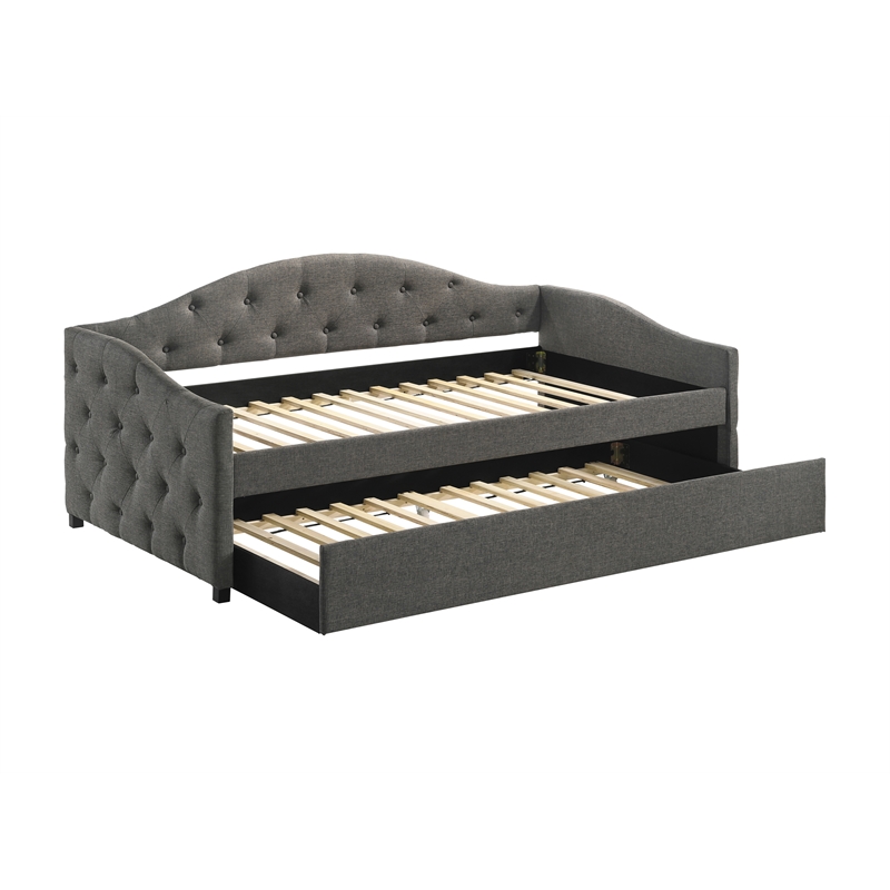 Pemberly Row Modern Fabric Upholstered Twin Daybed with Trundle in Gray