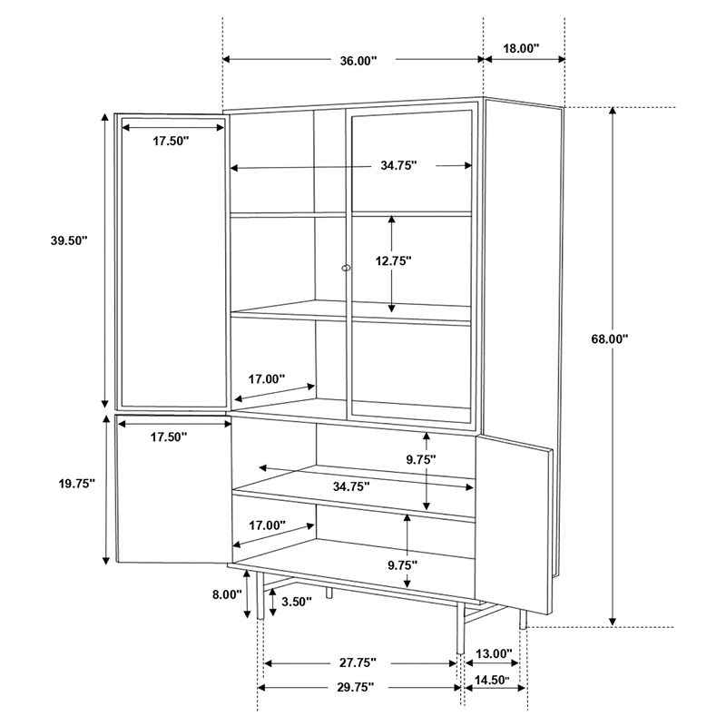 Pemberly Row Contemporary Rectangular 4-door Metal Cabinet Matte Black