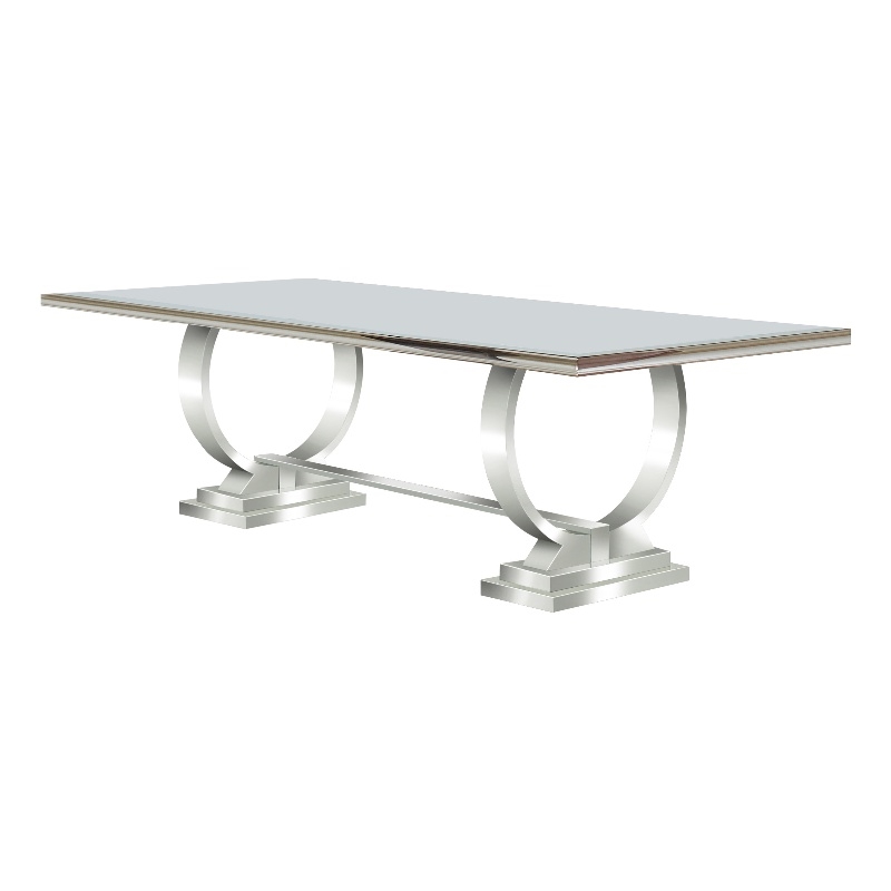 Pemberly Row Rectangle Glass & Metal Dining Table in White and Chrome