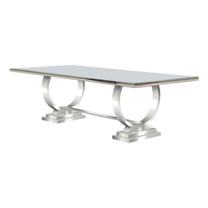 Pemberly Row Rectangle Glass & Metal Dining Table in White and Chrome