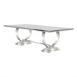 Pemberly Row Rectangle Glass & Metal Dining Table in White and Chrome