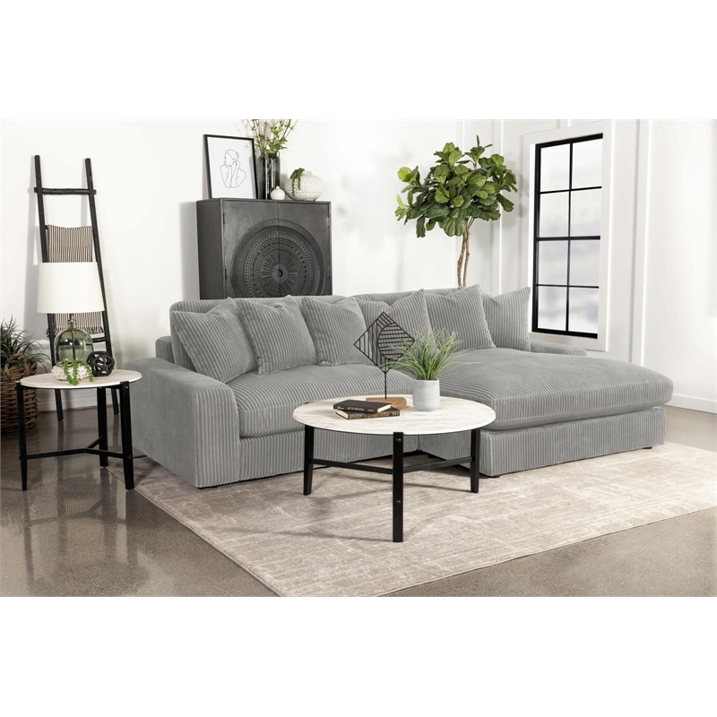 Pemberly Row Modern Velvet Upholstered Reversible Sectional Morning Fog