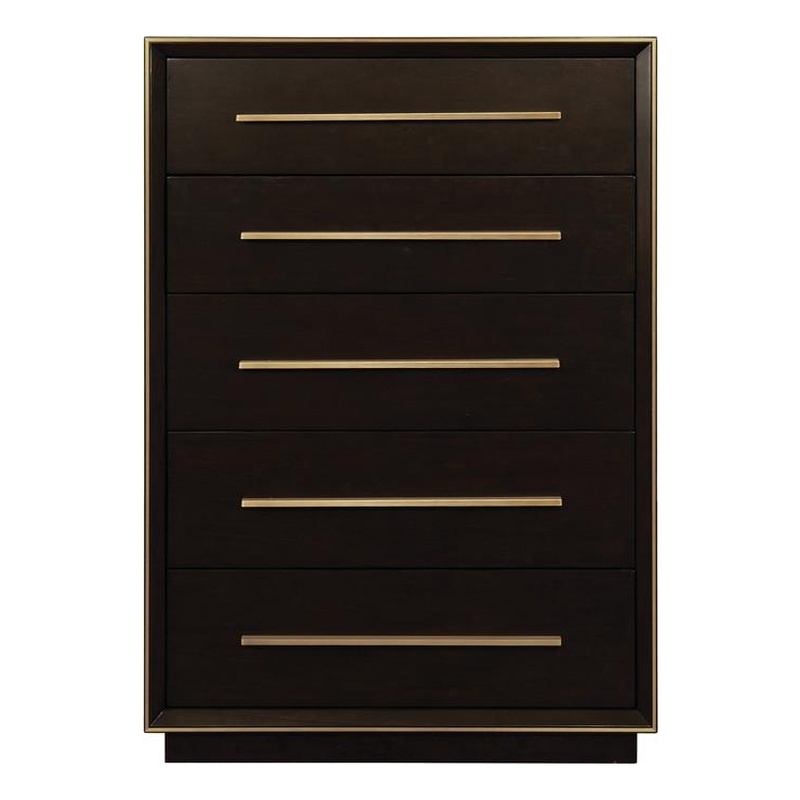Pemberly Row Rectangular 5-drawer Modern Wood Chest in Brown Finish