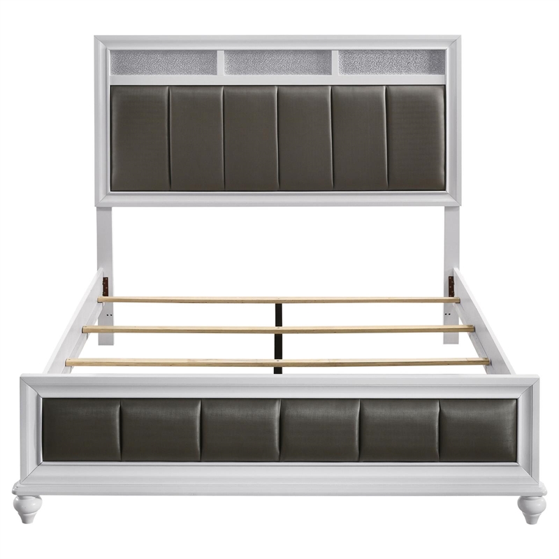 Pemberly Row Wood Eastern King Upholstered Panel Bed in White and Gray