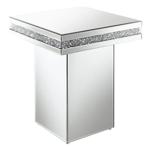 Pemberly Row Modern Glass Pedestal Square Top Accent Table in Mirror