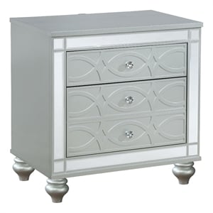 Pemberley Row Asian Hardwood Silver Metallic Nightstand Rectangular Dual USB Ports 28&quot W x 18&quot D x 29.25&quot H Unassembled