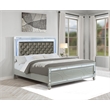 Pemberly Row Faux Leather Eastern King Panel Bed in Silver Metallic